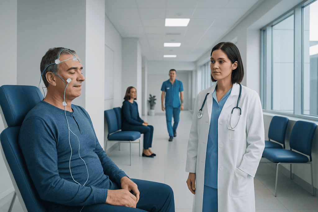 Neurological Sleep Evaluation in Turkey: How International Patients Can Prepare 1 Patient undergoing neurological sleep evaluation at Acibadem Hospital in Turkey.