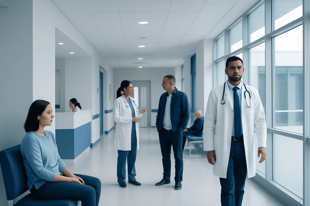 Sleep-Related Seizures: Symptoms That Can Be Mistaken for Parasomnias 1 Medical team consulting in hospital corridor at Acibadem Hospitals Group.