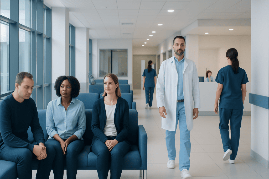 Neuropsychiatric Disorders: Common Conditions and When Specialist Care Helps 1 Patients waiting in a hospital corridor with medical staff nearby.