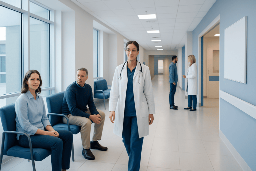 Functional Neurological Disorder: Why Symptoms Are Real and How Diagnosis Is Made 1 Healthcare professionals and patients in a modern hospital corridor.