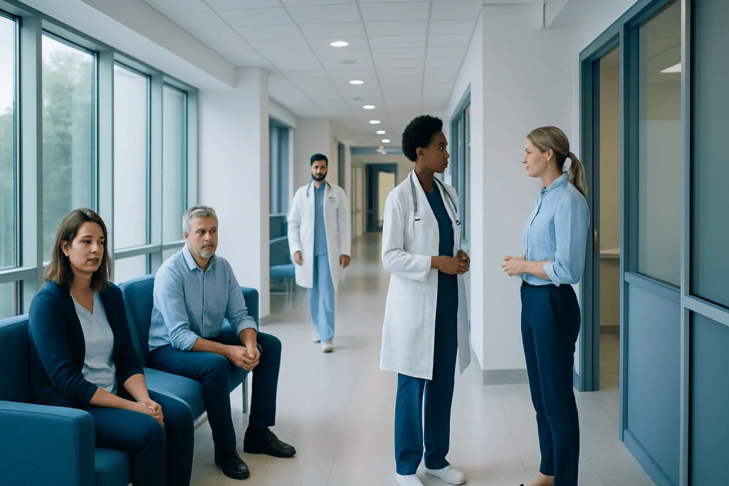 Functional Cognitive Disorder: Why Brain Fog Does Not Always Mean Dementia 1 Medical team discussing patient care in hospital corridor.