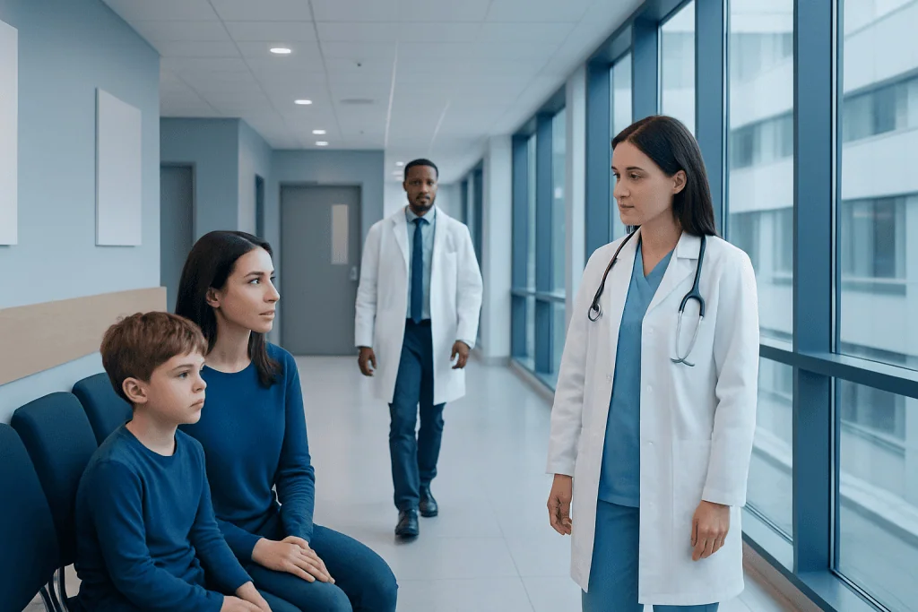 Childhood Developmental Delay: When a Neuropediatric Assessment May Help 1 Child and mother consulting with a doctor in a hospital corridor.
