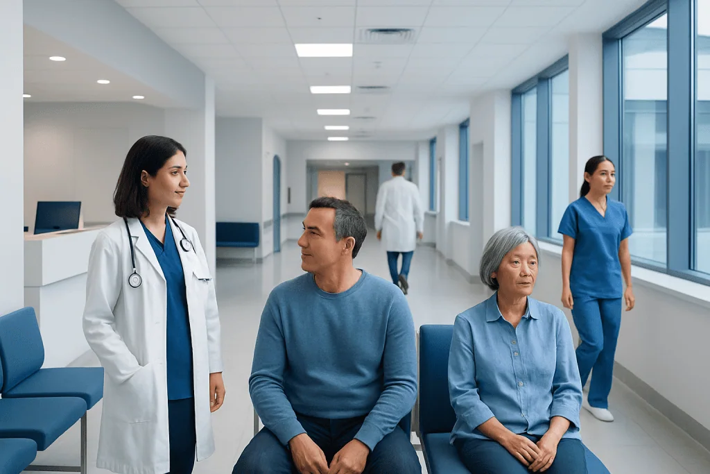 Central Sleep Disorders: Signs You May Need a Neurological Sleep Evaluation 1 Patients waiting in a hospital corridor with medical staff nearby.