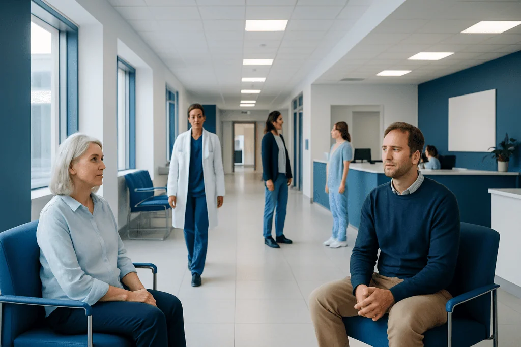 Functional Neurological Symptoms: When Stress Is Not the Whole Story 1 Patients and healthcare professionals in a modern hospital corridor.