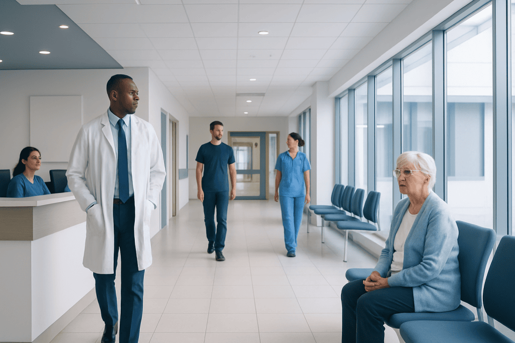 Tuberculous Meningitis: What to Expect From Diagnosis, Treatment, and Recovery 1 Medical staff and patient in a hospital corridor at Acibadem Hospitals Group.