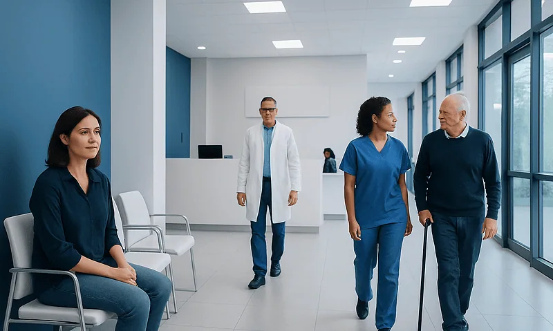 Cryptogenic Stroke: Why Stroke Happens Without a Clear Cause 11 Healthcare professionals and patient in a modern hospital corridor.