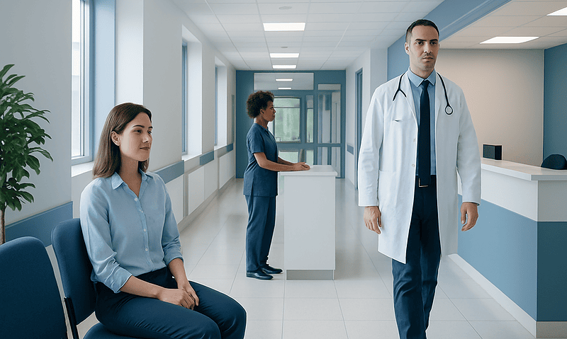 Medical professionals in a hospital corridor at Acibadem Hospitals Group.