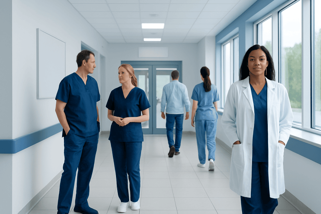 Internal Mammary Artery Bypass: Why This CABG Graft Is Often Preferred 1 Medical team in hospital corridor with doctors and nurses.