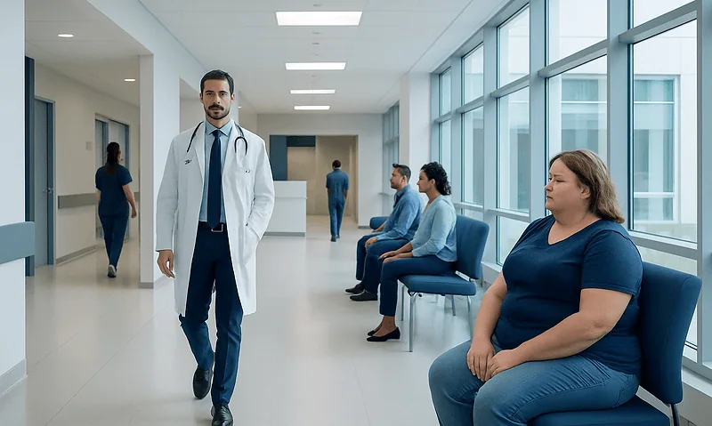 Medical consultation room with doctor and patients at Acibadem Hospitals Group.