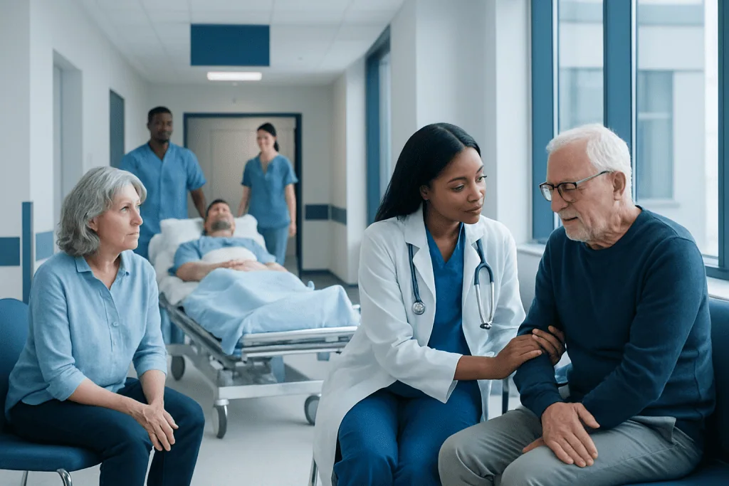 Bone and Joint Pain at Night: Possible Causes and When to Get Checked 1 Healthcare professionals caring for elderly patient in hospital corridor.
