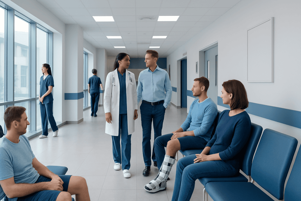 Stress Fracture: Early Symptoms, Causes, and Recovery Basics 1 Patients waiting in a hospital corridor with medical staff nearby.