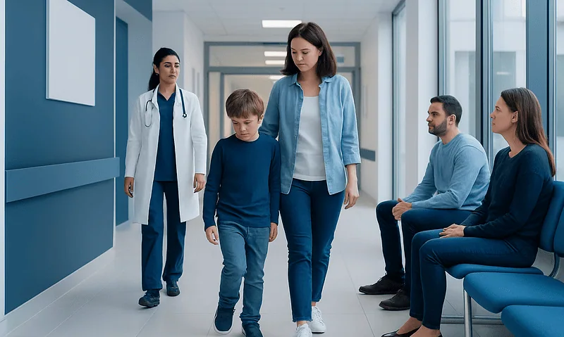 Child with limping gait visiting hospital for check-up.