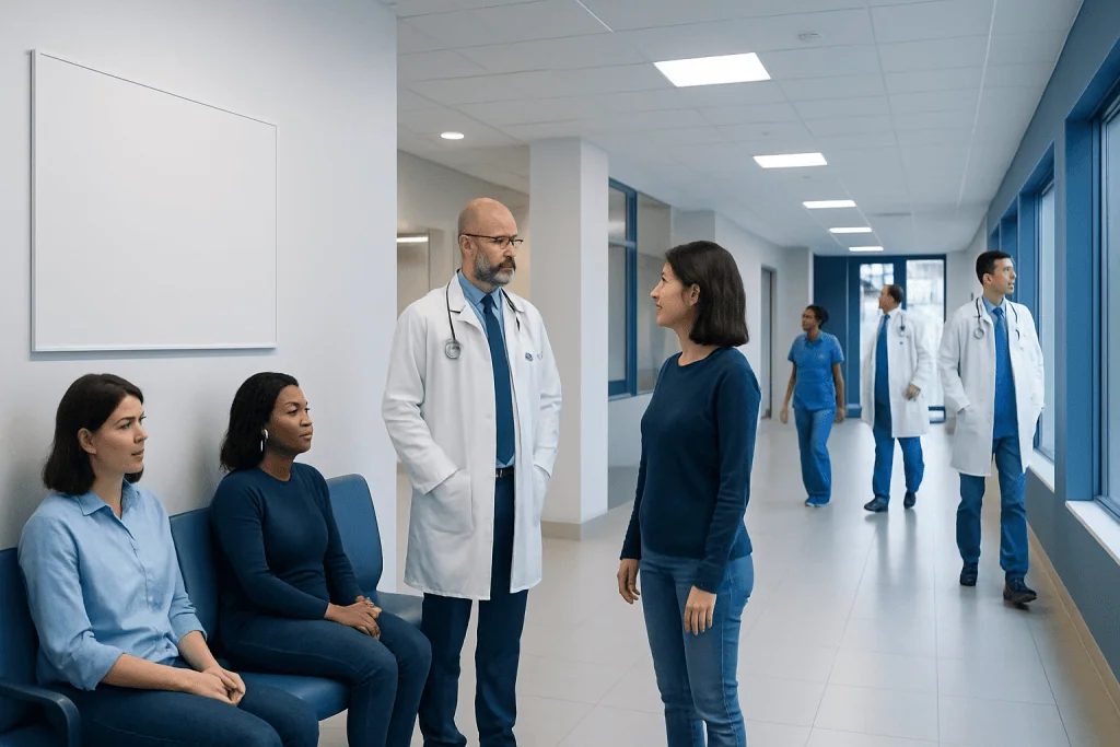 What Is Takayasu Arteritis? Vessel Inflammation, Arm Symptoms, and Imaging 1 Medical team discussing patient care in hospital corridor.