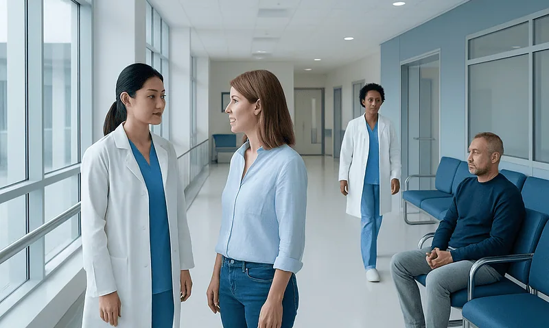 Small Intestinal Bacterial Overgrowth (SIBO): Symptoms, Breath Tests, and Treatment 8 Medical professionals and patient in hospital corridor.