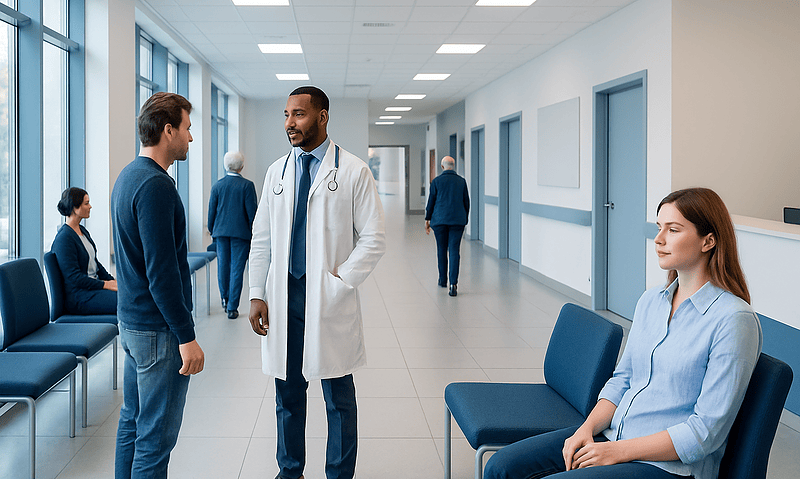 Lactose Intolerance: Why Dairy Causes Symptoms and What Helps 5 Doctor consulting with patient in hospital corridor.