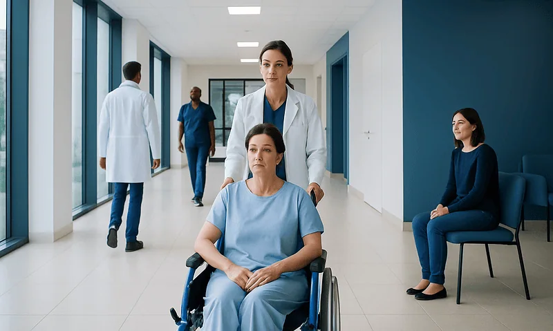 Locked in syndrome: A Complete Medical Guide for Patients 17 Hospital corridor with patients and medical staff in a healthcare facility.