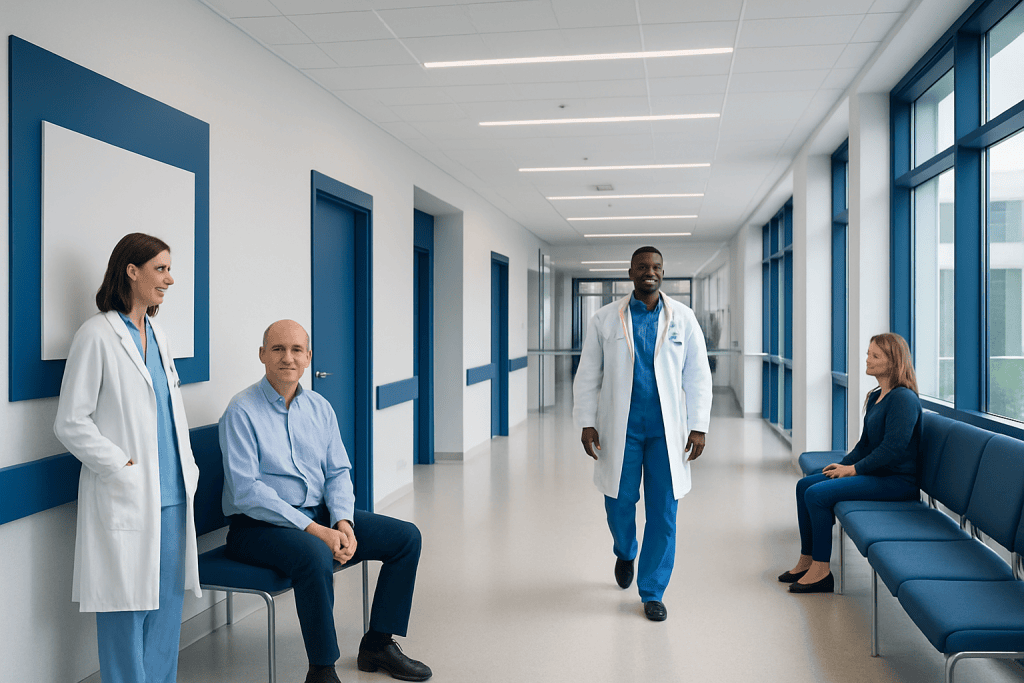 Norwood Stage 6 Hair Loss: Signs, Progression, and Treatment Options 1 Medical professionals and patients in a modern hospital corridor.