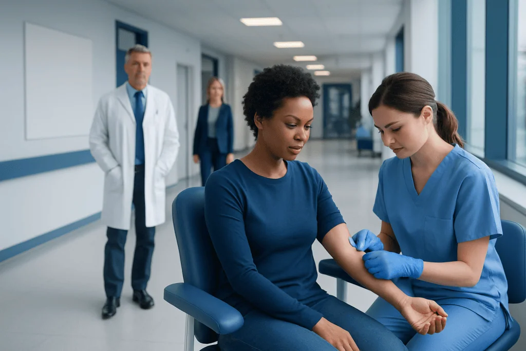 Blood Draw: What to Expect, How to Prepare, and Common Side Effects 1 Nurse drawing blood from a patient in a hospital corridor.