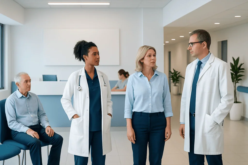 Coronary Artery Bypass Surgery: When Is a Second Opinion Worth It? 1 Medical team discussing patient care in hospital lobby.