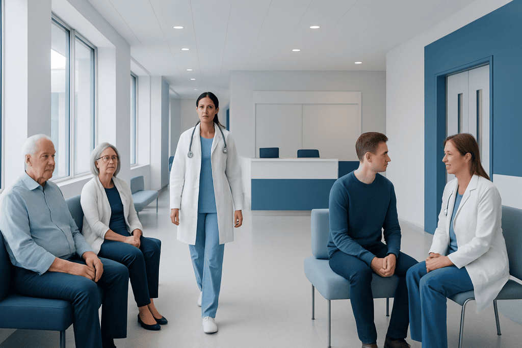 Mild Cognitive Impairment: Early Memory Changes and When to Seek Specialist Assessment 1 Medical consultation with elderly patients in a modern hospital waiting area.