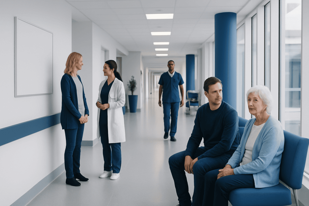 Rapidly Progressive Dementia: When Urgent Neurology Evaluation Is Needed 1 Medical consultation in hospital corridor with healthcare professionals and patient.
