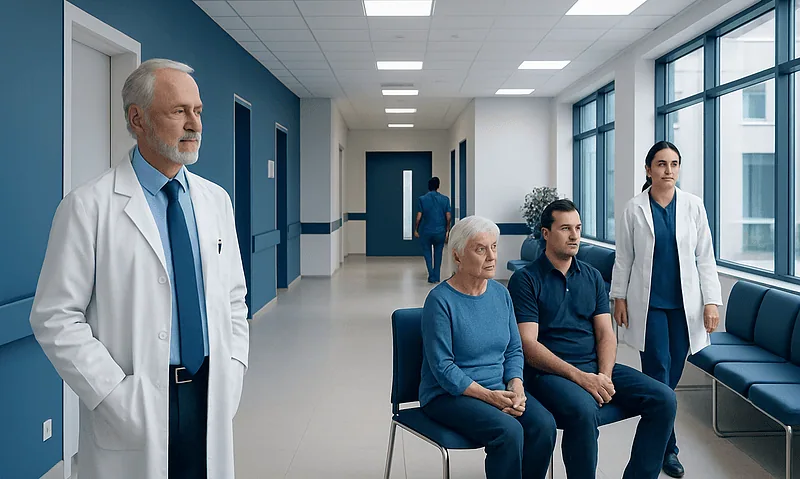 Normal Uric acid by Age: Charts, Ranges, and What Your Numbers Mean 10 Medical consultation in a modern hospital corridor with patients and doctors.