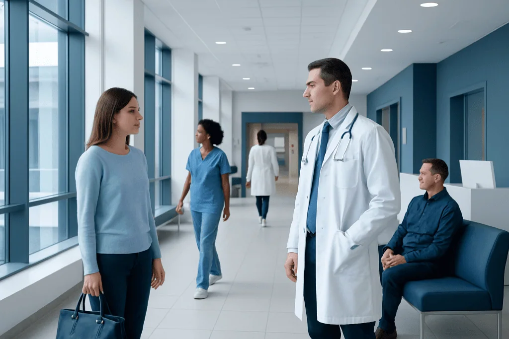 Capsule vs Tablet: Key Differences and How Doctors Tell Them Apart 1 Doctor talking to a patient in a hospital corridor with medical staff in background.