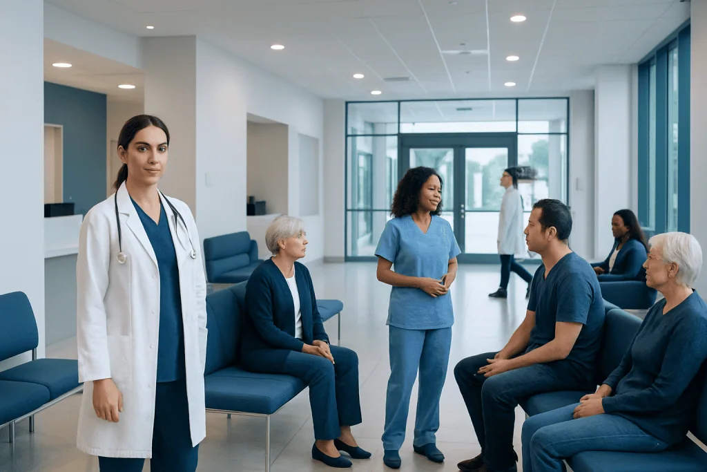 Are Chiggers Contagious? Here Is What the Evidence Says 1 Medical staff consulting with patients in a modern hospital waiting area.