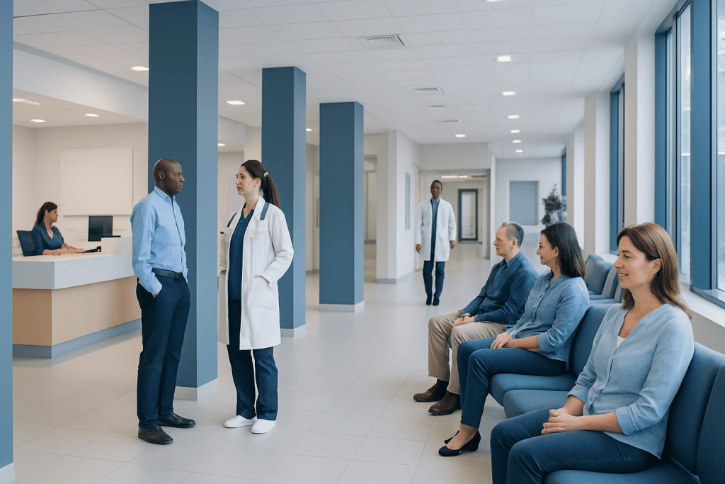Are Onions Good for You? Causes, Explanations, and Next Steps 1 Hospital waiting area with doctors and patients in a modern medical facility.