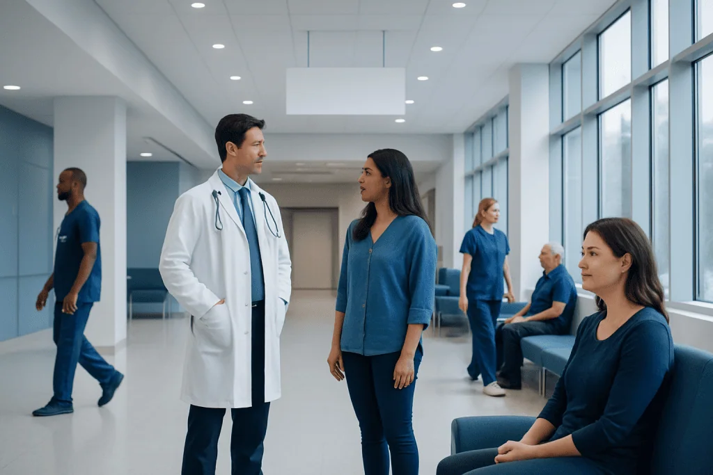 Are Radishes Good for You? A Doctor-Reviewed Answer 1 Doctor talking to a patient in a hospital corridor with staff and patients nearby.