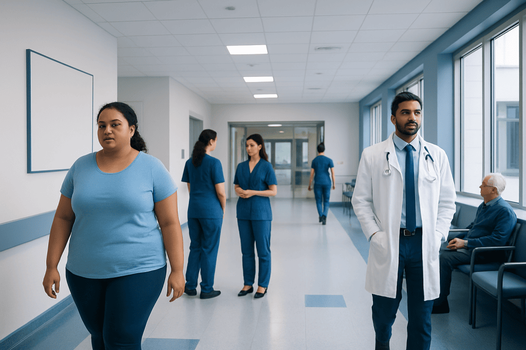 How to Lose 5 Pounds in a Week? Here Is What the Evidence Says 1 Healthcare professionals and patients in a modern hospital corridor.