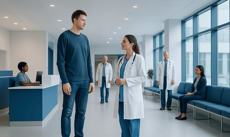 Young male patient consulting with a doctor at Acibadem Hospital.