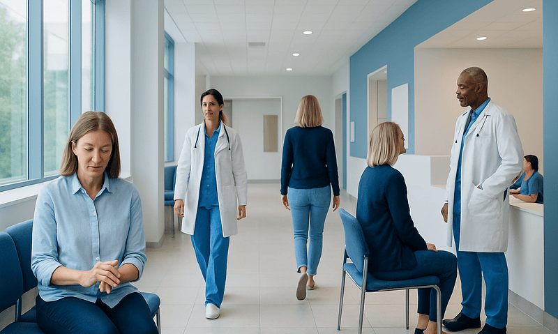 Trigger Finger Workout: A Complete Medical Overview 4 Patients and doctors in a modern hospital corridor.