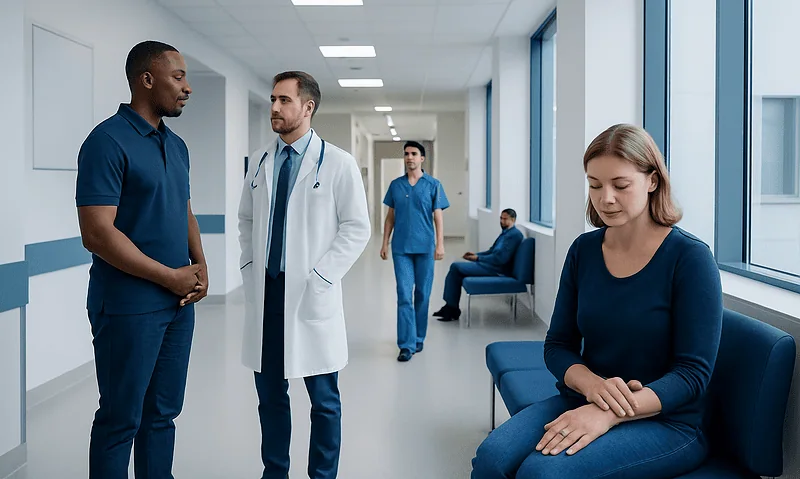 Blood clots on hands: Symptoms, Causes, and Treatment — Complete Patient Guide 5 Patient with blood clot symptoms consulting with doctor in hospital corridor.