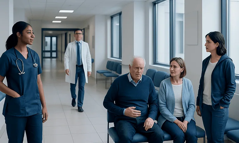 Medical consultation with elderly patient at Acibadem Hospital.
