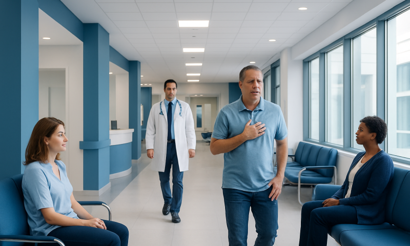 Can Gastric Reflux Cause Shortness Breath? Here Is What the Evidence Says 18 Doctor consulting patient in hospital corridor with waiting area.