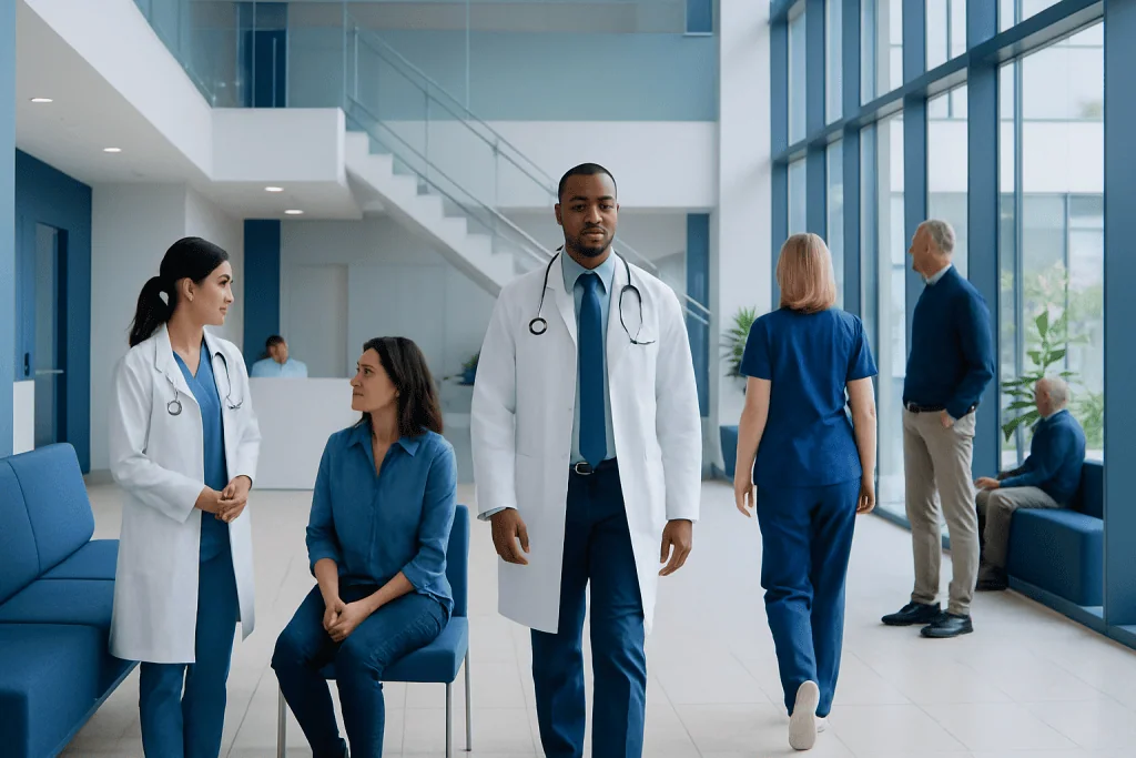 Can I Take Ibuprofen with Dayquil? Here Is What the Evidence Says 1 Medical professionals and patients in a modern hospital lobby.