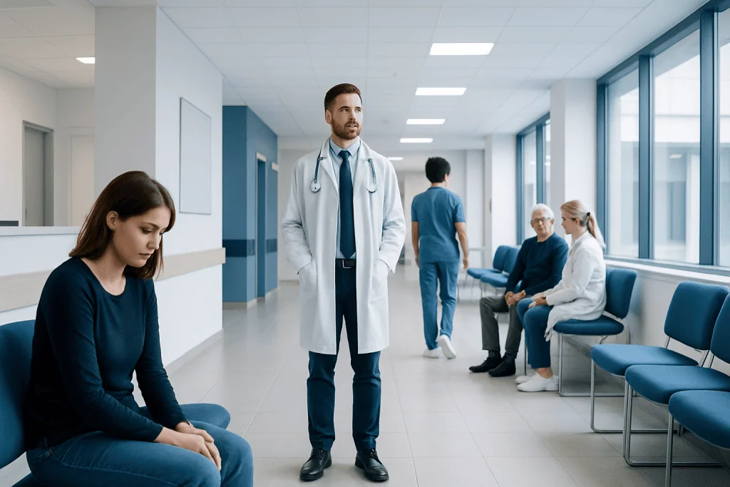 Magnesium Glycinate Anxiety: An Evidence-Based Guide for Patients 1 Doctor consulting with patients in a modern hospital corridor.