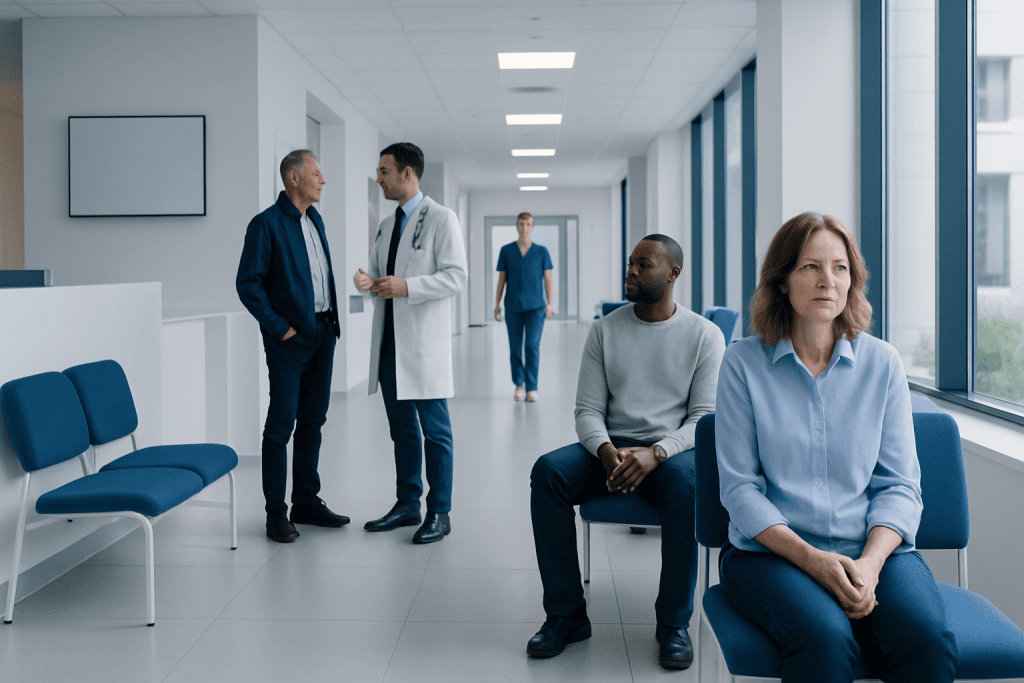 Jumpy Legs Magnesium: What Patients Need to Know 1 Patients waiting in a hospital corridor at Acibadem Hospitals Group.