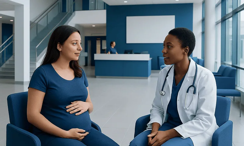 Can You Get Pregnant on Birth Control? Here Is What the Evidence Says 13 Pregnant woman consulting with a doctor in a modern hospital lobby.