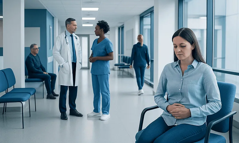 Does Raw Banana Cause Gas? A Doctor-Reviewed Answer 14 Patient experiencing stomach discomfort in hospital corridor.