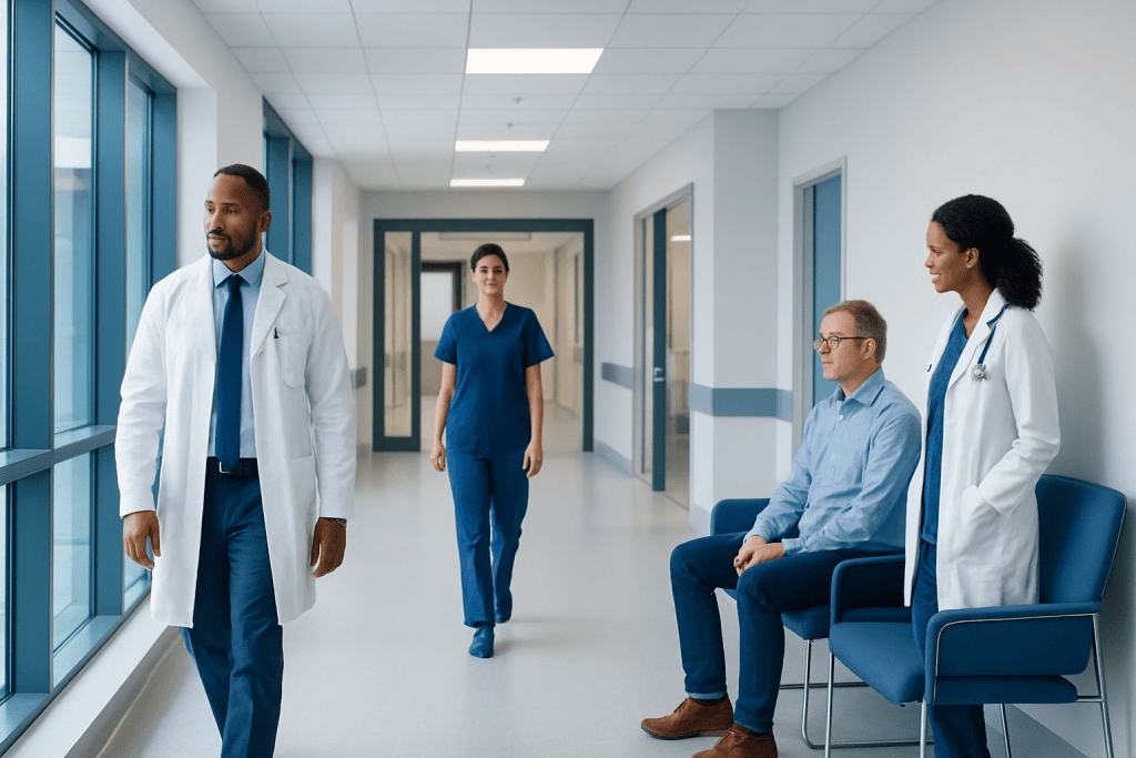 Get Rid of Scabies in 24 Hours: What Patients Need to Know 1 Medical professionals and patient in hospital corridor at Acibadem Hospitals Group.