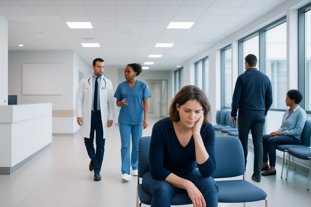 Can Stress Make You Sick? A Doctor-Reviewed Answer 1 Patient experiencing stress in hospital waiting area with medical staff nearby.