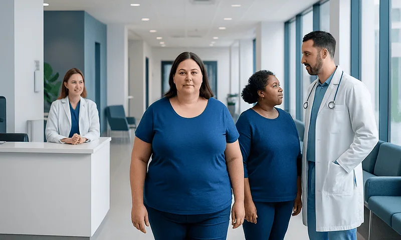 Medical consultation with overweight patients at Acibadem Hospital.