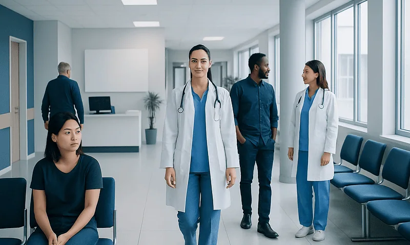 Can You Eat After a Filling? Here Is What the Evidence Says 11 Healthcare professionals and patients in a modern hospital corridor.