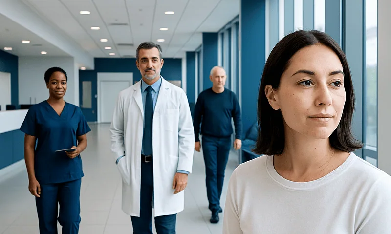 Gentle Exfoliator for Milia — Explained by Medical Evidence, Not Myths 4 Patients and medical staff in a modern hospital corridor at Acibadem Hospitals Group.