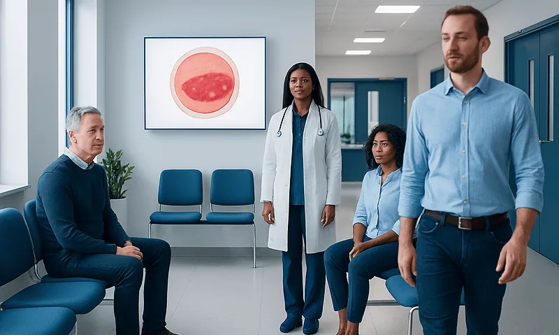 Understanding Hematoma: A Complete Patient Guide 4 Medical consultation in hospital with doctor and patients in waiting area.