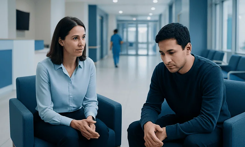 Therapist and patient in a counseling session at Acibadem Hospital.