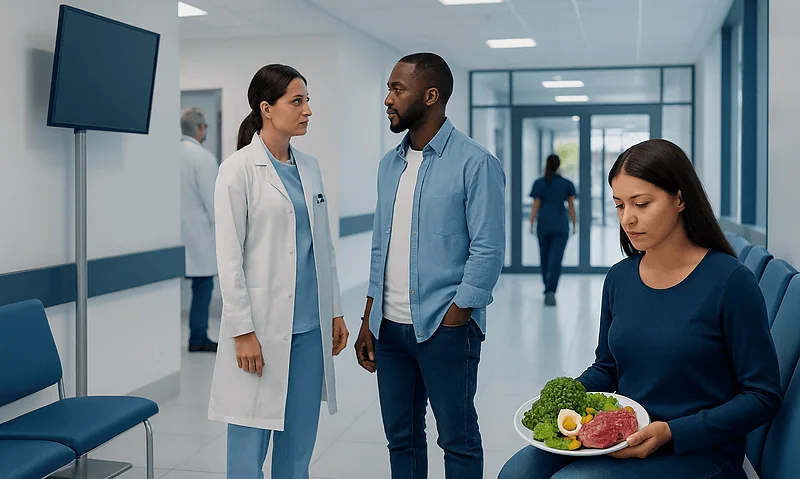 High Iron Foods for Menstruation: Normal Ranges, High and Low Results Explained 18 Doctor and patient having a conversation in a hospital corridor.