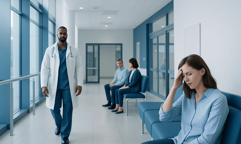 How Long Do Migraines Last? A Doctor-Reviewed Answer 15 Patient experiencing headache in hospital corridor with medical staff nearby.